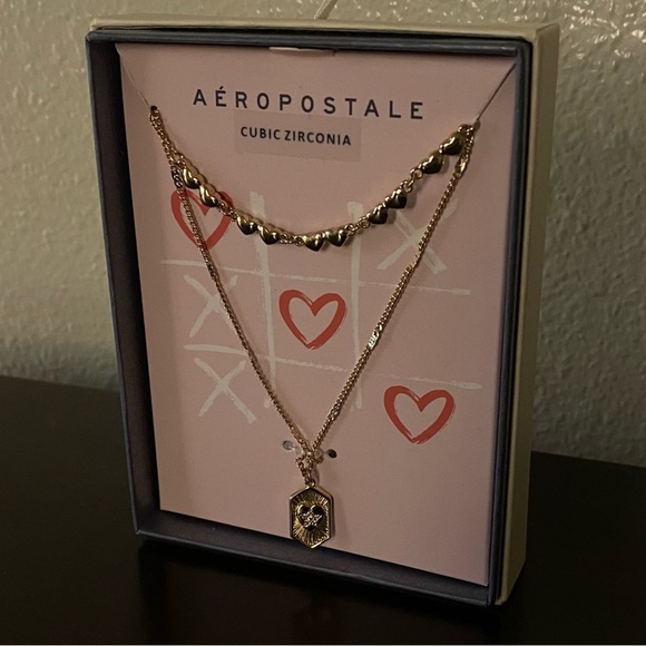 Aeropostale Jewelry - NWT Aeropostale LOVE Gold Plated Layered Necklace Set | CZ Double Chain